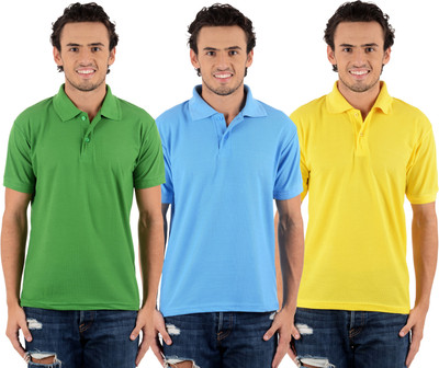 

Blaze Solid Men's Polo Neck Multicolor T-Shirt(Pack of 3, Light green;sky blue;yellow