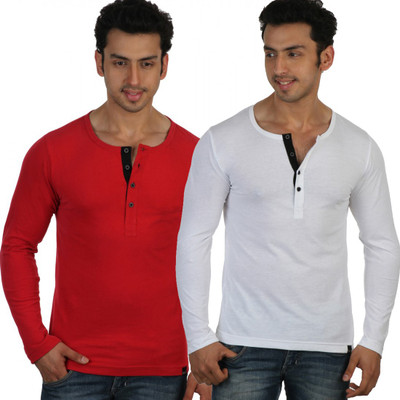 

Rigo Solid Men's Henley Red, White T-Shirt(Pack of 2)