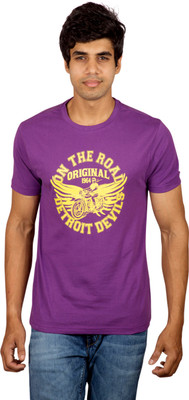 

Red Line Graphic Print Men' Round Neck Purple T-Shirt, Imperial purple