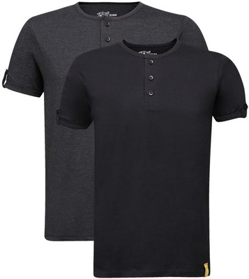 

Campus Sutra Solid Men Henley Multicolor T-Shirt(Pack of 2, Black;charcoal