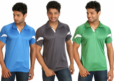 

Campus Sutra Solid Men Polo Neck Grey, Light Blue, Green T-Shirt(Pack of 3