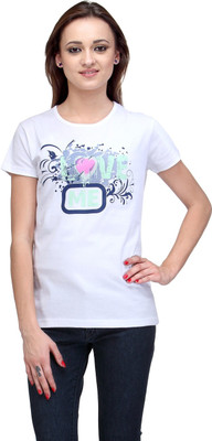 

Stilestreet Printed Women's Round Neck White T-Shirt