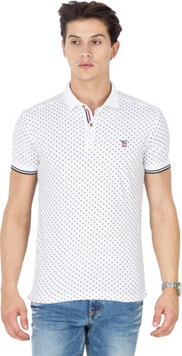 

Mufti Polka Print Men's Polo Neck White, Dark Blue T-Shirt