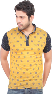 

Carbone Printed Men's Round Neck Yellow T-Shirt