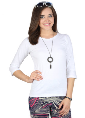 

SayItLoud Solid Women's Round Neck White T-Shirt