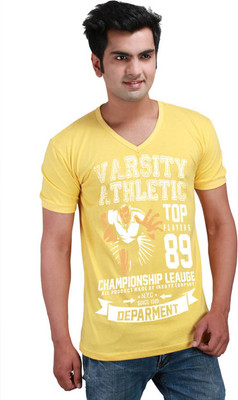 

Inkovy Graphic Print Men's V-neck Yellow T-Shirt
