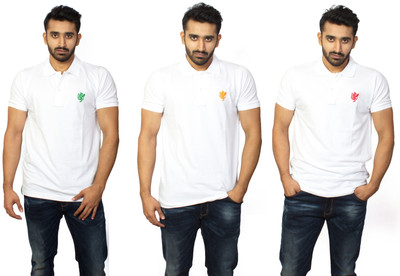 

1OhOne Solid Men' Polo Neck White, Green, Red, Orange T-Shirt(Pack of 3