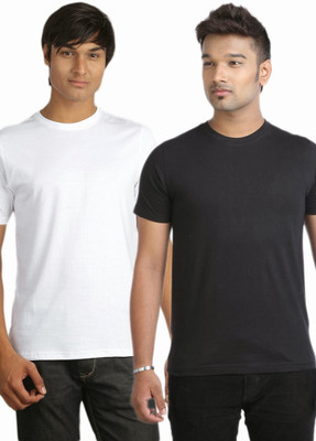 

Campus Sutra Solid Men Round Neck White, Black T-Shirt(Pack of 2)