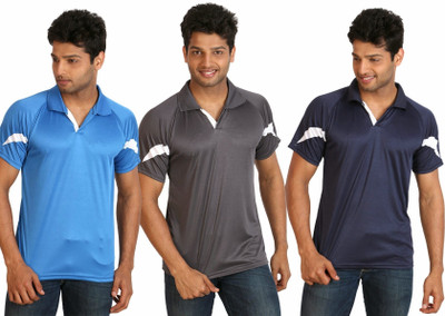 

Campus Sutra Solid Men Polo Neck Dark Blue, Grey, Light Blue T-Shirt(Pack of 3)