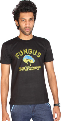 

Fungus Printed Men's Round Neck Black T-Shirt