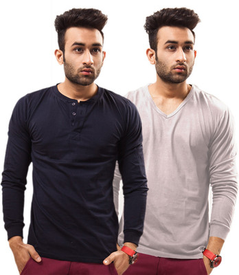 

Unisopent Designs Solid Men's Henley Dark Blue, Grey T-Shirt(Pack of 2, Navy