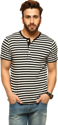

Gritstones Striped Men's Henley White, Black T-Shirt, Black01