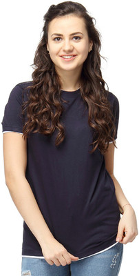

Campus Sutra Casual Short Sleeve Solid Women's Blue Top
