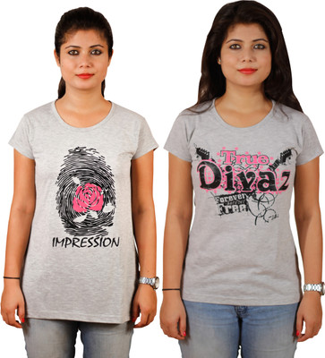 

Tryd Printed Women's Round Neck Multicolor T-Shirt(Pack of 2