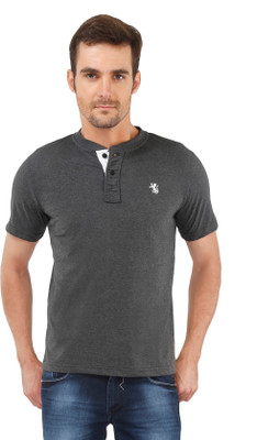 

The Cotton Company Solid Men's Henley Grey T-Shirt, Gunmetal grey