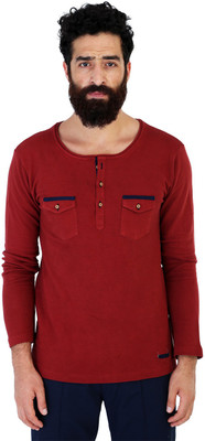 

Mr Button Solid Men's Henley Maroon T-Shirt