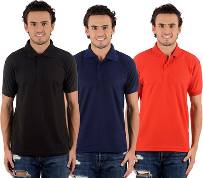 

Blaze Solid Men' Polo Neck Multicolor T-Shirt(Pack of 3, Black;dark blue;red