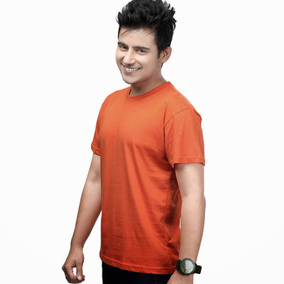 14% OFF on Happy Hippie Solid Men's Round Neck Orange T-Shirt