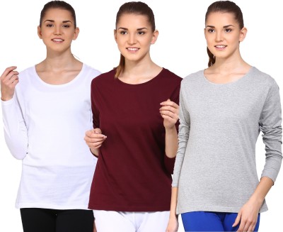 Ap'pulse Solid Women Round Neck White, Maroon, Grey T-Shirt