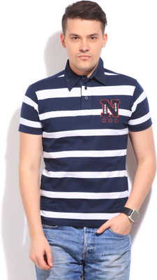 

Flippd Striped Men's Polo Neck White, Dark Blue T-Shirt, White-navy
