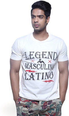 

Masculino Latino Printed Men's Round Neck Reversible Beige T-Shirt