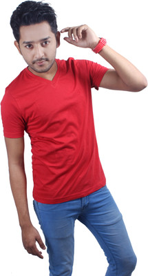 

Spur Solid Men' V-neck Red T-Shirt