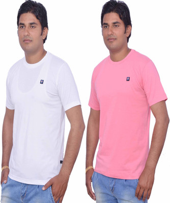 

Leaf Solid Men's Round Neck White, Pink T-Shirt(Pack of 2, Pink;white