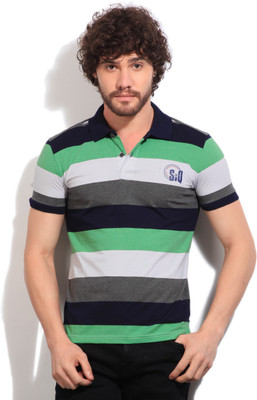 

Status Quo Striped Men's Polo Neck Multicolor T-Shirt, Navy/green