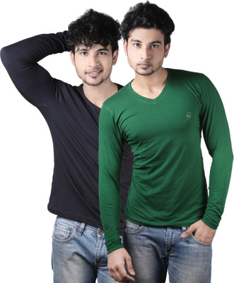 Spur Solid Men's Round Neck Multicolor T-Shirt(Pack of 2, Green-black