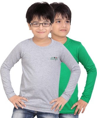 FabTag  - dongli Boys Solid, Self Design Cotton Blend T Shirt(Multicolor, Pack of 2)