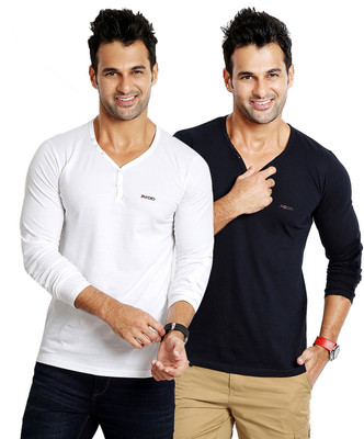 

Rodid Solid Men's V-neck White, Blue T-Shirt(Pack of 2), Navy blue;white
