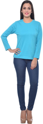 

Frenchtrendz Solid Women' Round Neck Blue T-Shirt, Turq