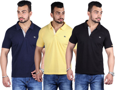 

Shineway Solid Men's Polo Neck Multicolor T-Shirt(Pack of 3, Black;navy;yellow