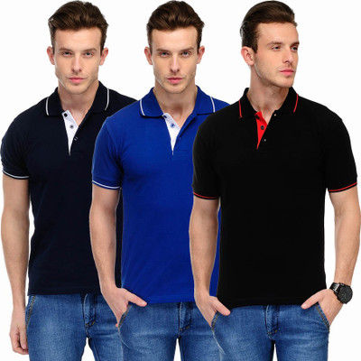

Scott International Solid Men's Polo Neck Black, Blue, Dark Blue T-Shirt(Pack of 3), Black and blue and dark blue