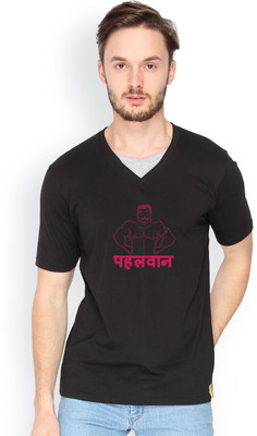 

Campus Sutra Solid Men V-neck Black T-Shirt