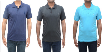 

Safari Solid Men's Flap Collar Neck Multicolor T-Shirt(Pack of 3