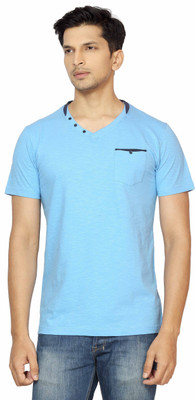 

La Seven Solid Men's V-neck Light Blue T-Shirt, Sky blue