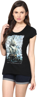 

Fritzberg Printed Women's Round Neck Black T-Shirt