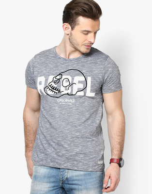 

Jack & Jones Printed Men's Round Neck Grey T-Shirt, Dress blues