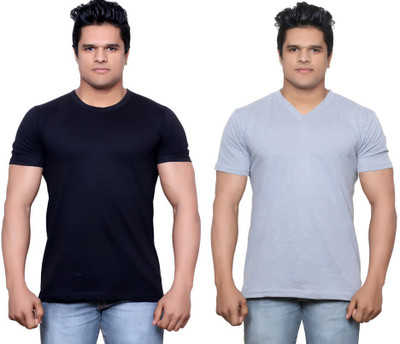 

IndiWeaves Solid Men's V-neck Black, Black T-Shirt(Pack of 2
