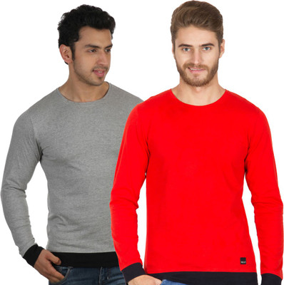 

Rigo Solid Men's Round Neck Grey, Red T-Shirt(Pack of 2)