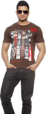

Gritstones Printed Men' Round Neck Brown T-Shirt