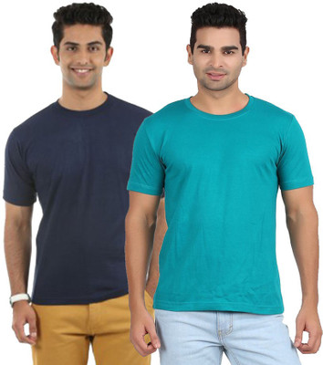 

Purple Square Solid Men's Round Neck Multicolor T-Shirt(Pack of 2, Dark blue;light blue