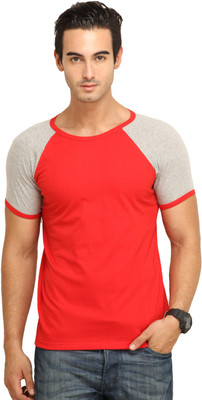 

Fio Solid Men's Round Neck Red, Grey T-Shirt, Grey;red