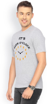 

Campus Sutra Printed Men Round Neck Grey T-Shirt