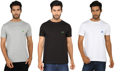 

SayItLoud Solid Men's Round Neck Multicolor T-Shirt(Pack of 3, Grey;black;white