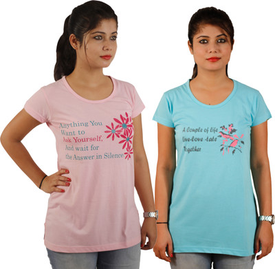

Tryd Printed Women' Round Neck Multicolor T-Shirt(Pack of 2