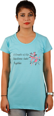 

Tryd Printed Women' Round Neck Blue T-Shirt, Multicolor