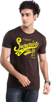 

Inkovy Graphic Print Men' Round Neck Brown T-Shirt