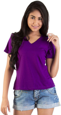 

Vea Kupia Solid Women's V-neck Purple T-Shirt